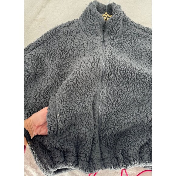 UO Willow Fuzzy Blue Drawstring Teddy Jacket - Picture 4 of 8